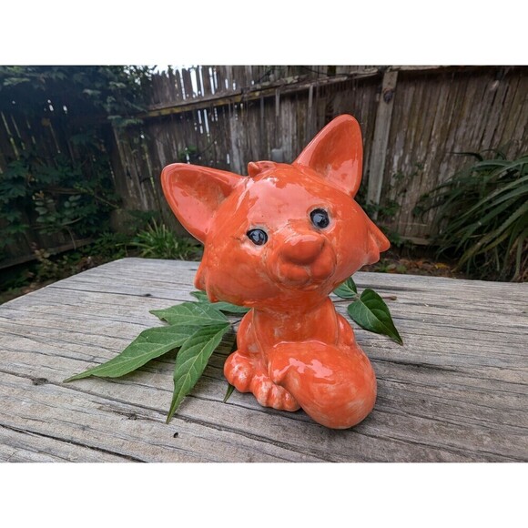 Vintage Ceramic Fox Figurine, Retro Orange Decor - Picture 1 of 10